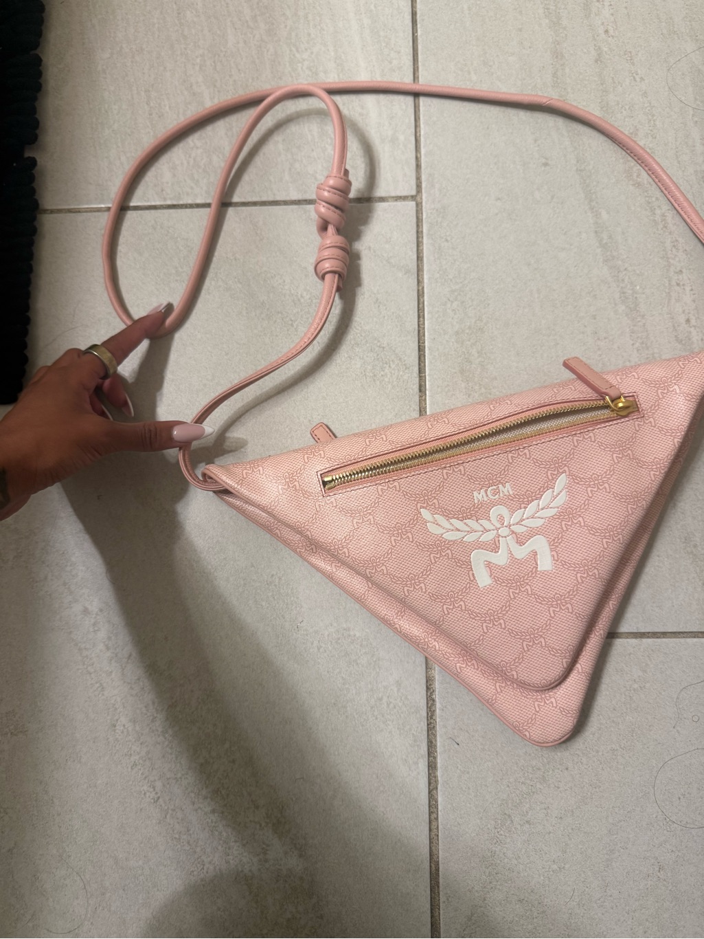 Mcm Pink Triangle Crossbody Bag With Gold Zip